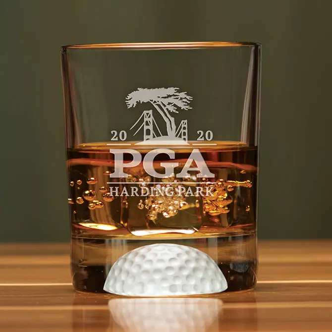 12.5 Oz Frosted Double Old Fashioned Glass – Golf Ball Base Design 1
