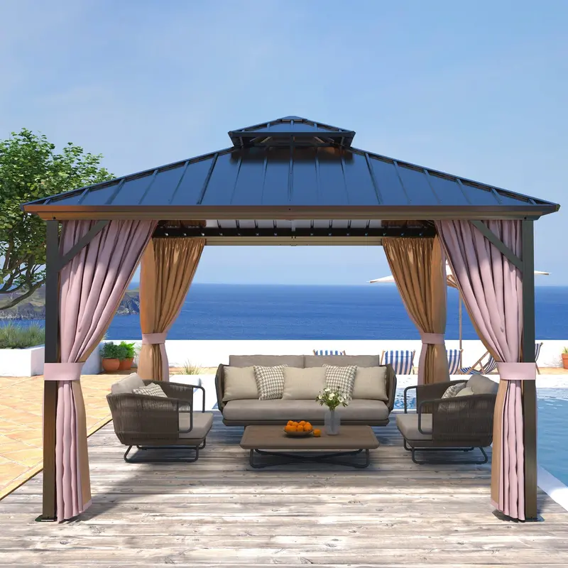 12 Ft X 12 Ft Hardtop Aluminum Gazebo With Dual Roof Design 1