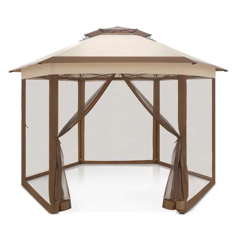 13X13 Hexagonal Double-Tier Pop-Up Gazebo With Mosquito Netting 1