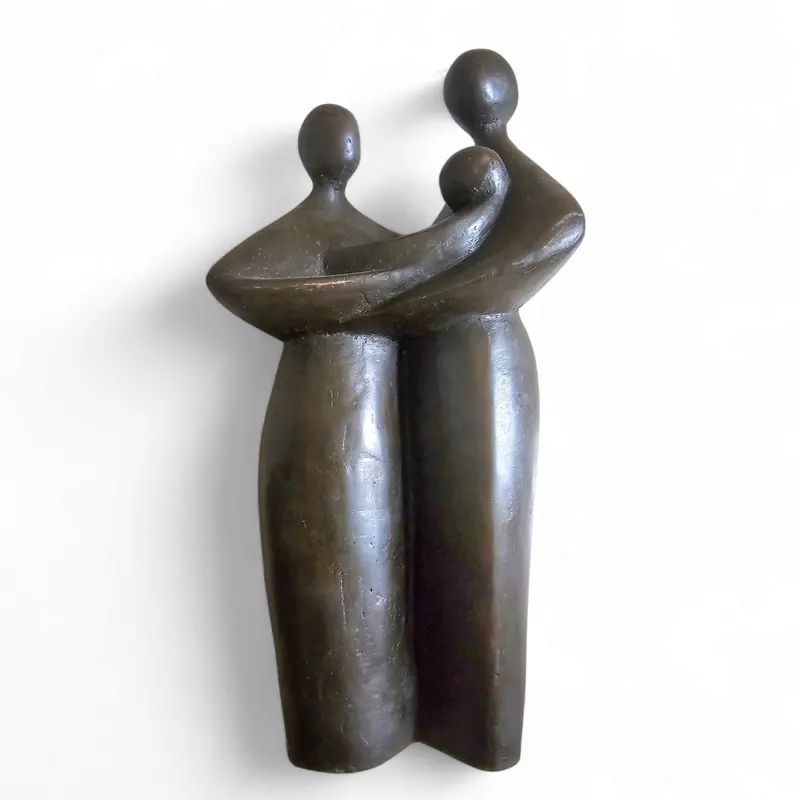 1960S Bronze Sculpture Set: Family With Child, Artisan Cast Figurines 1