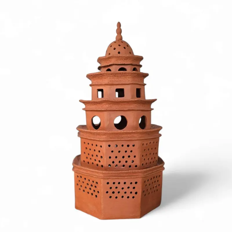 1970S Ceramic Pagoda-Style Table Lamp — Terracotta Finish, 70 Cm H × 40 Cm D 1