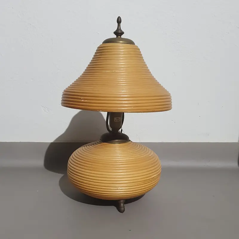 1970S Italian Brass And Pencil Reed Rattan Table Lamp 1