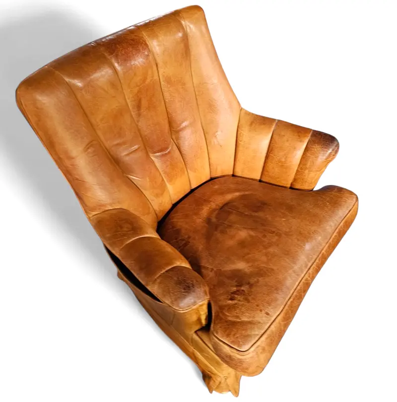 1970S Sheepskin Leather Club Chair With Integrated Magazine Holder 1