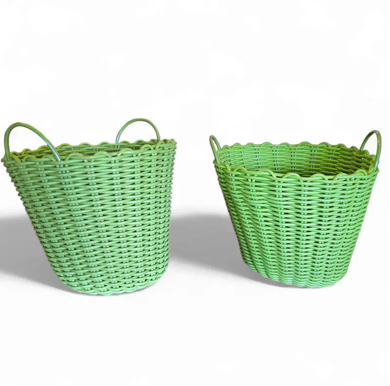 1970S Woven Plastic Rattan Baskets — 43 Cm Height 1