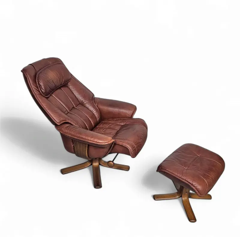 1980S Swedish Hjellegjerde Möbel Recliner With Matching Ottoman 1