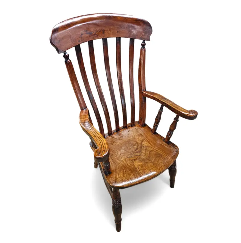 19Th-Century Elm Country Chair — High Slat Back With Exceptional Patina And Hue 1