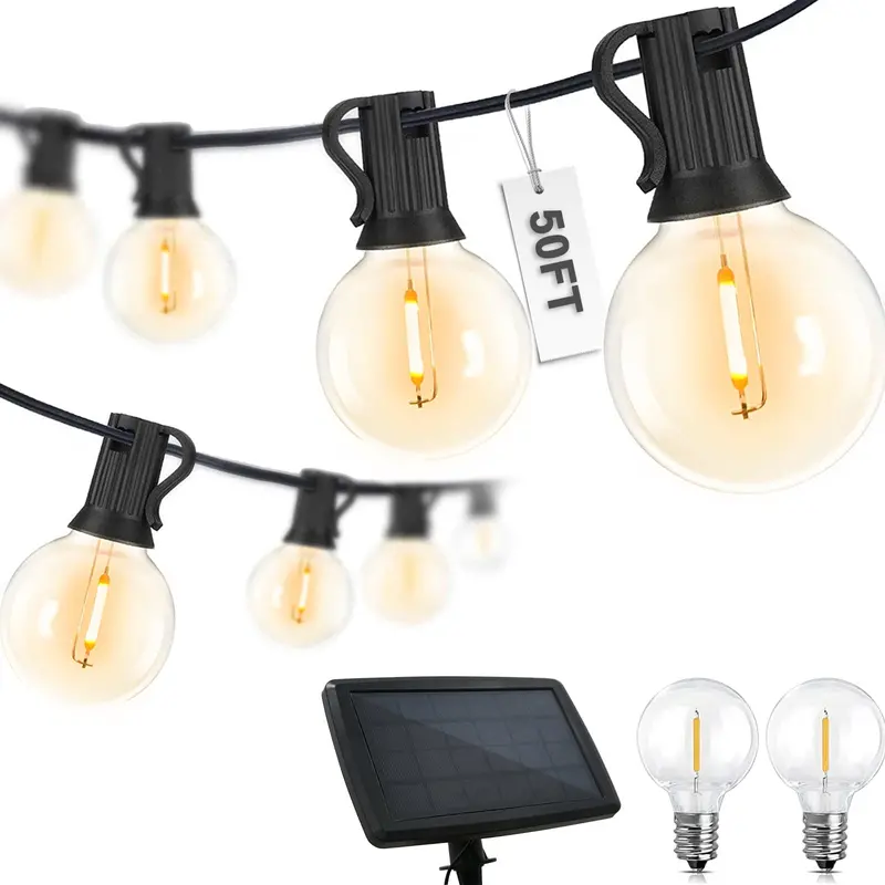 50-Foot S14 Solar Edison String Lights — Ip65, 15 Shatterproof Bulbs + 2 Spares 1