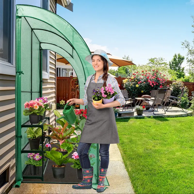 6.6 Ft X 3.3 Ft X 6.9 Ft Freestanding Lean-To Greenhouse With Integrated Shelf 1