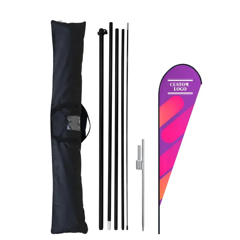 7.4-Foot Printed Teardrop Flag + Sturdy Ground Spike Base 1