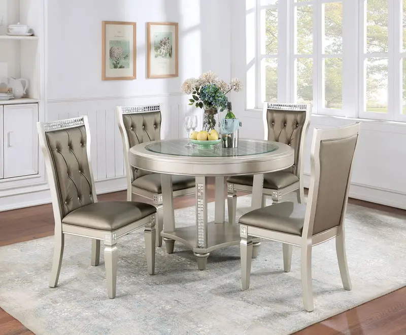 Adelina 5-Piece Round Dining Set – Pedestal Table With Four Chairs (Cm3158Rt-5Pc) 1