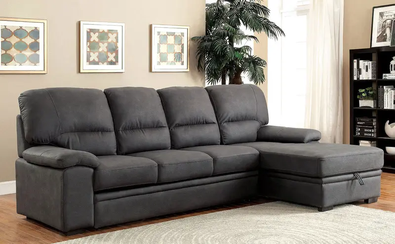 Alcester Black Sectional Sofa With Built-In Sleeper By Furniture Of America 1