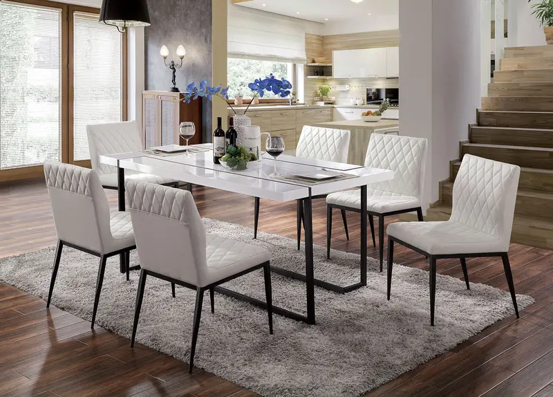 Alisha 7-Piece Dining Set – Sleek Table With Six Fabric-Wrapped Chairs (Foa3799T-7Pc) 1