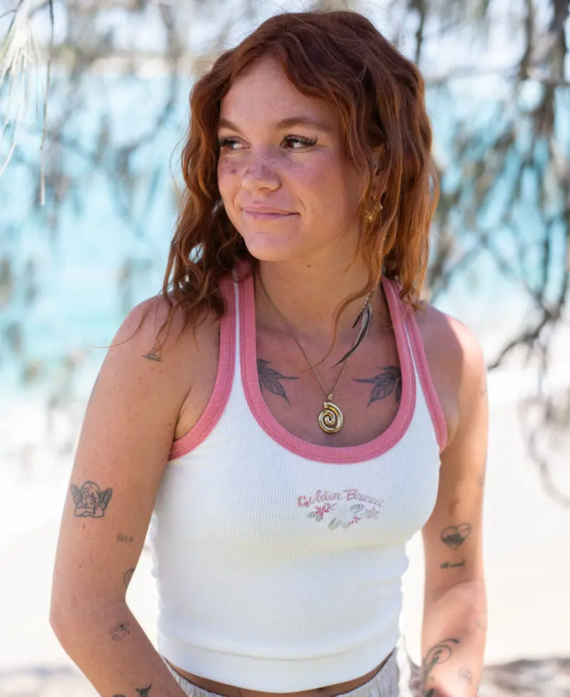 Aloha Ringer Tank Top – Crisp White Base With Vintage Style 1