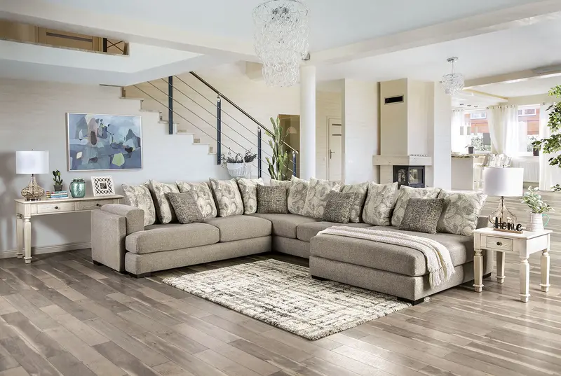 Angelia Beige Sectional Sofa Set By Furniture Of America 1