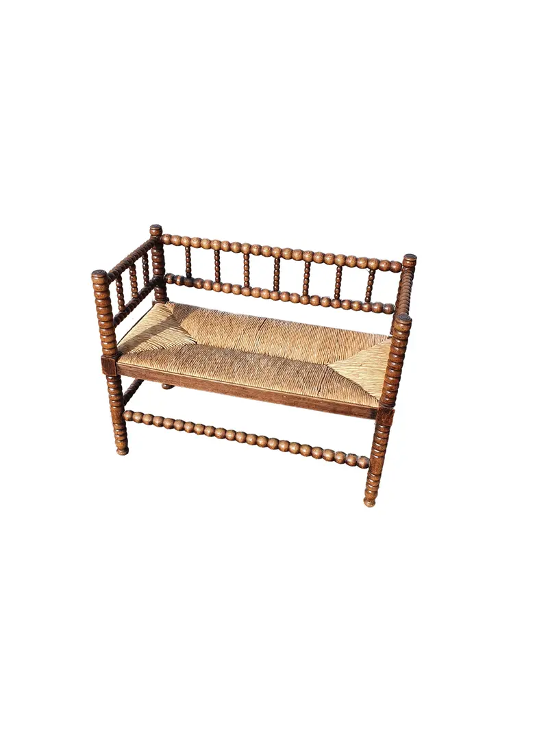Antique 1920S Bobbin Bench With Rush Seat 1