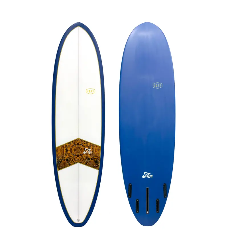 Aqss Flow Mk2 Midlength Surfboard – Blue And Paisley Design 1