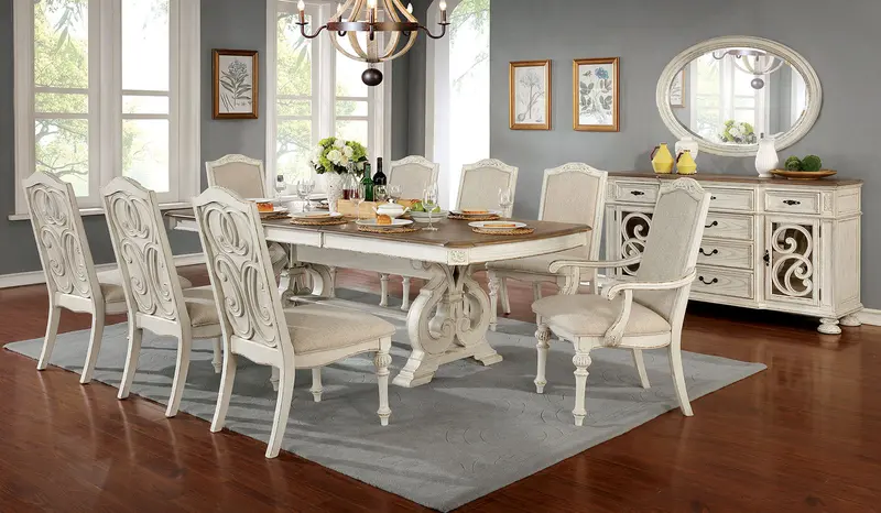 Arcadia 9-Piece White Dining Set – Table With Two Armchairs And Six Side Chairs (Cm3150Wh-T-9Pc) 1