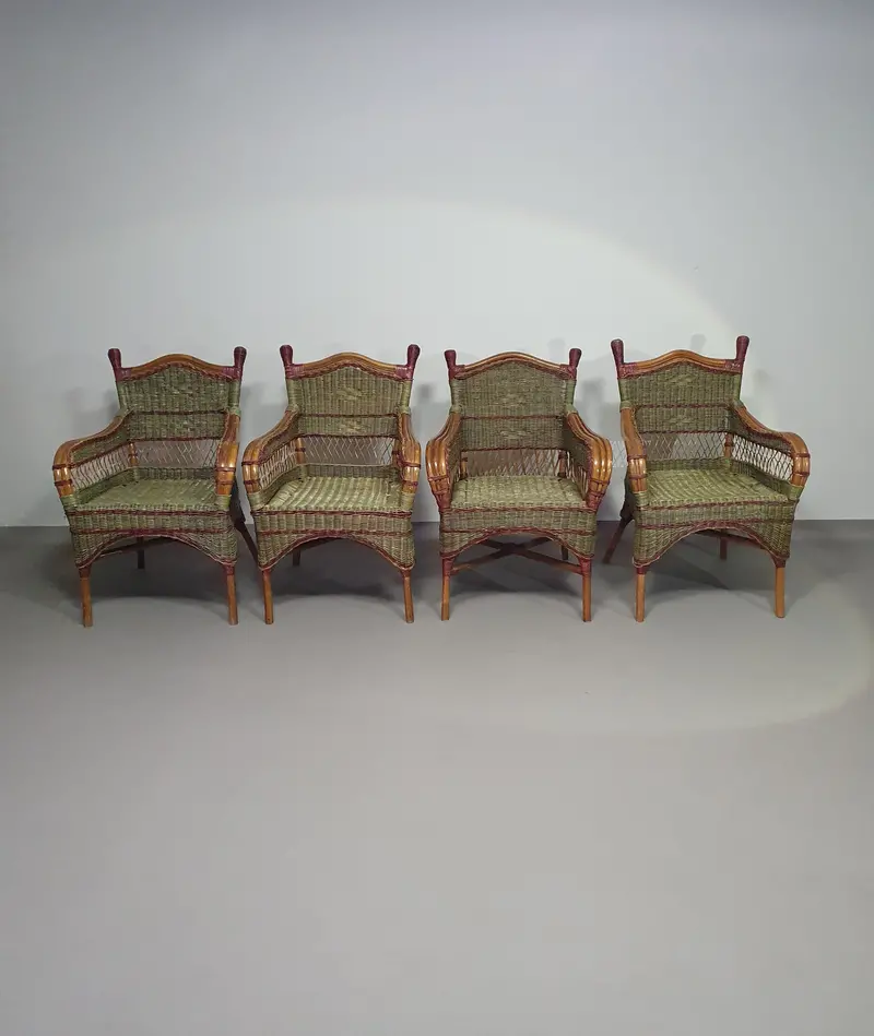 Art Deco Rattan And Bamboo Armchairs, 1930S 1