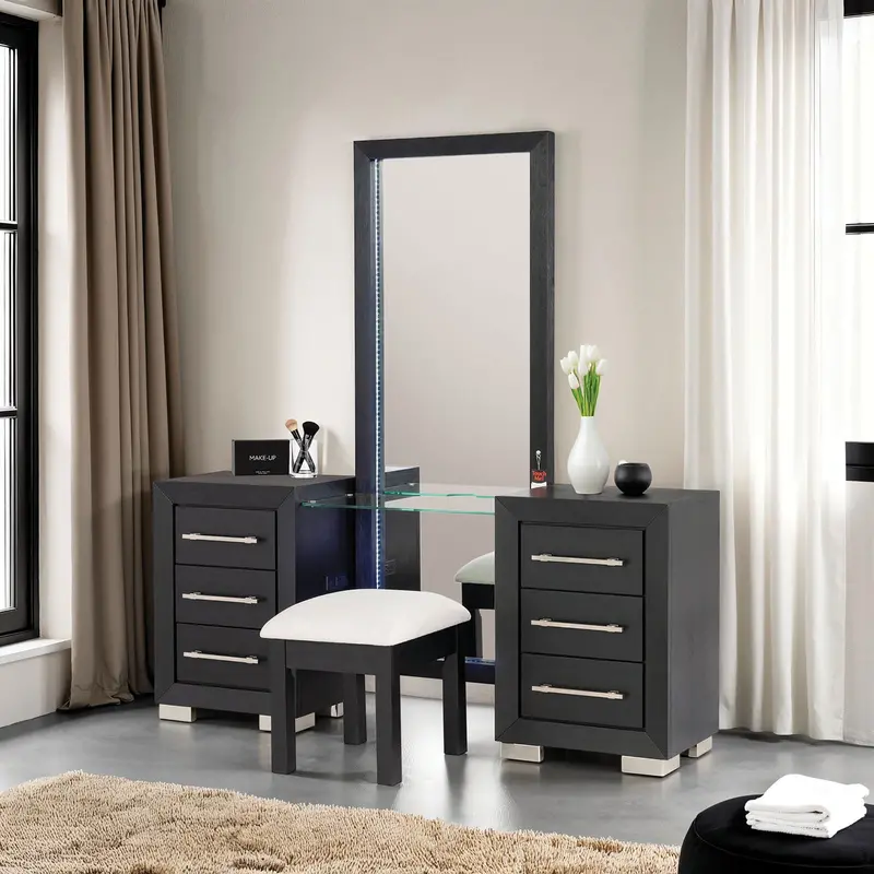 Ashbourne Vanity Set With Matching Stool By Furniture Of America (Fm7415Bk-V-Set) 1