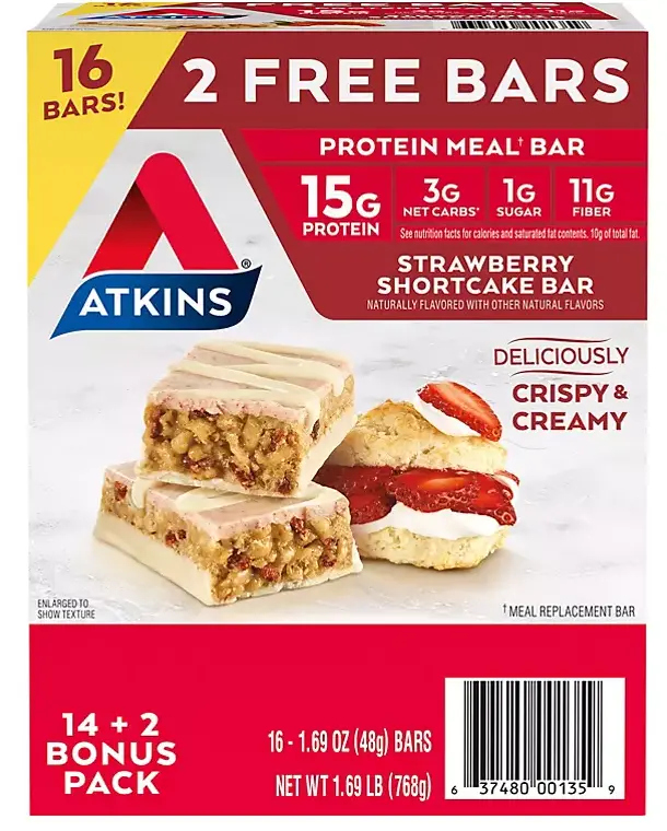 Atkins Strawberry Shortcake Meal Replacement Bars – 16 Count 1