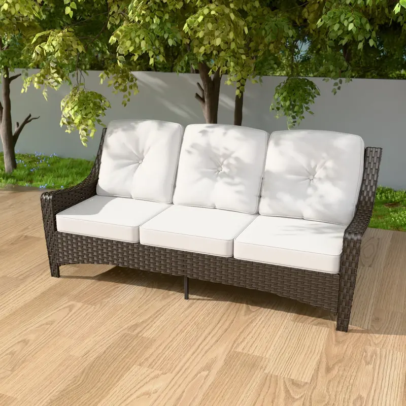 Azure Bay 3-Seater Wicker Outdoor Sofa With Cushioned Seating 1