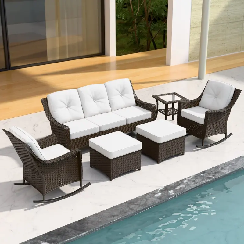 Azure Bay 6-Piece Wicker Patio Set With Standard Armchairs 1
