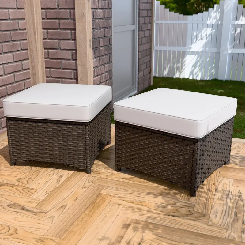 Azure Bay Matching Pair Of Wicker Patio Ottomans 1