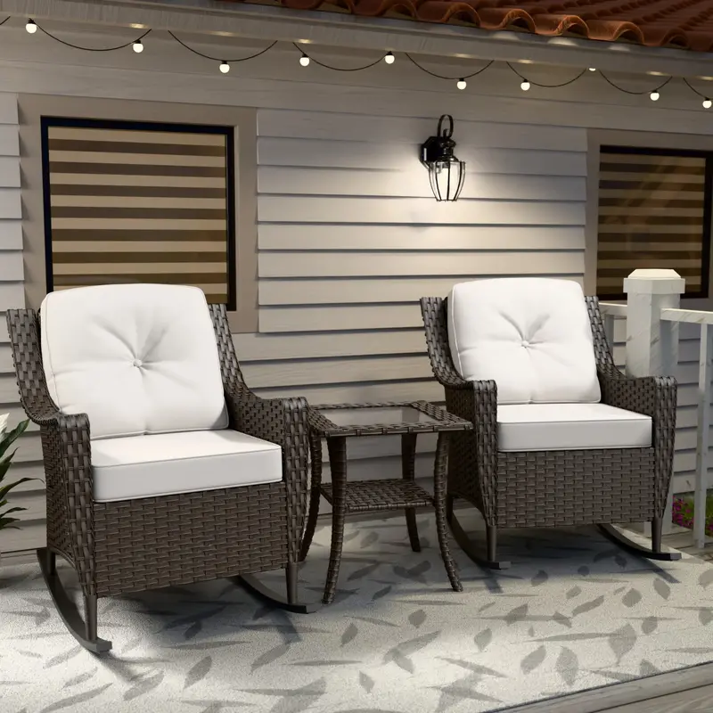 Azure Bay Woven Outdoor Seating Set: 2 Rocking Chairs + Matching Side Table 1