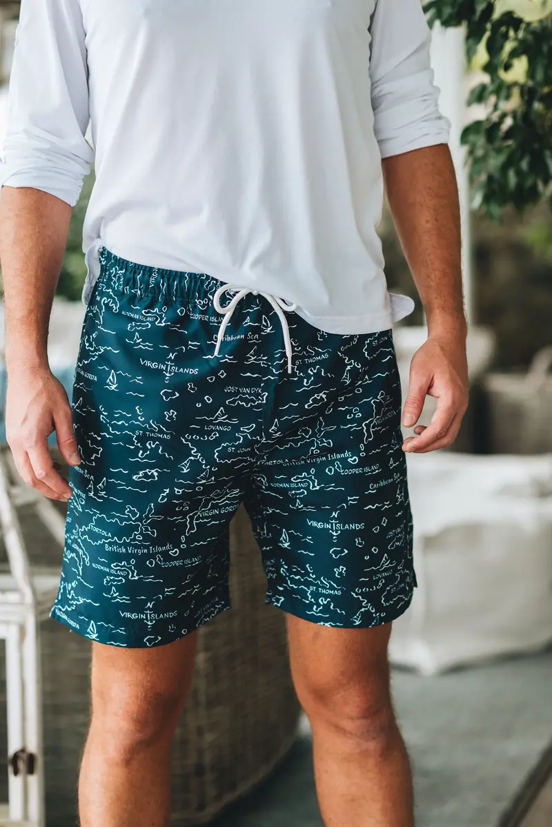 Barbuda Trunk Shorts With Vi Map Print – Midnight Blue 1