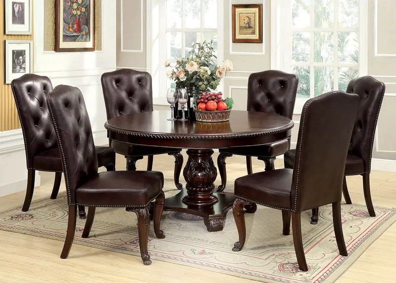 Bellagio 7-Piece Leatherette Dining Set By Furniture Of America – Round Table & 6 Plush Chairs 1