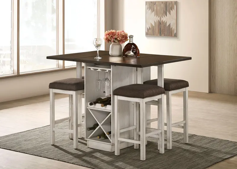 Bingham 5-Piece Counter-Height Dining Set By Furniture Of America – Brown Table & Bar Stools 1