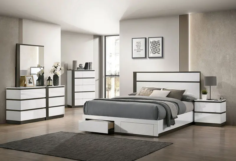 Birsfelden White Distressed Queen Bedroom Set With Nightstands – 5-Piece Rustic Ensemble 1