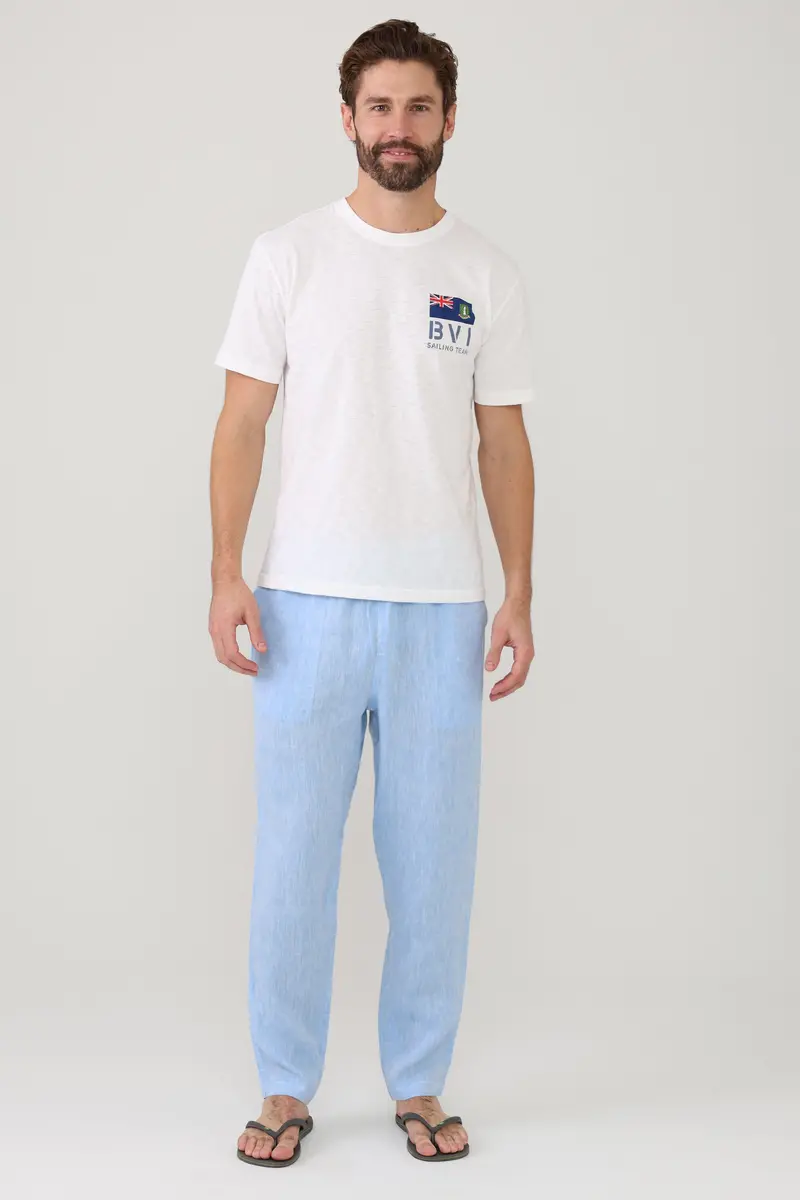 Blue Chambray Linen Trousers – Loose Cut Relaxed Pant 1