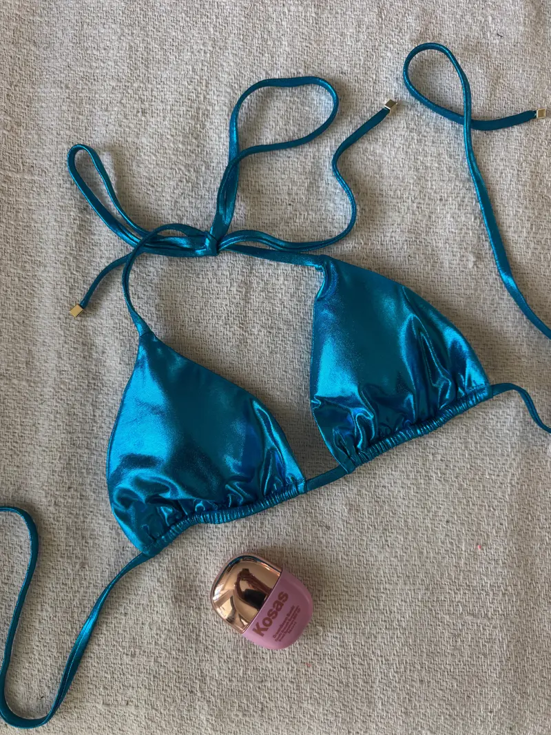 Blue Disco Metallic Bikini Top 1