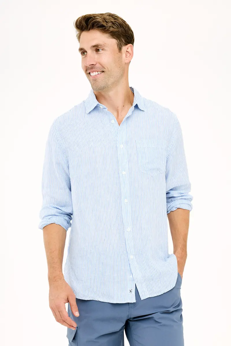Blue Striped Linen Casual Shirt 1