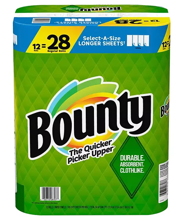 Bounty Select-A-Size White Paper Towels – 105 Sheets Per Roll, 12-Roll Pack 1
