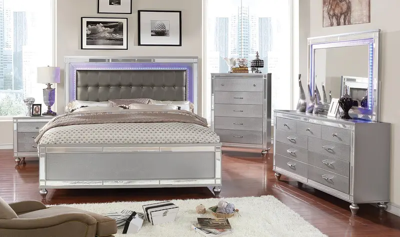 Brachium Silver-Gray Queen Bedroom Set With Chest – 5-Piece Modern Furniture Collection 1