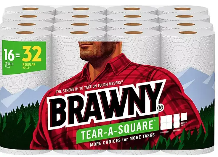 Brawny Tear-A-Square 2-Ply Paper Towels – 16 Double Rolls (120 Sheets Per Roll) 1