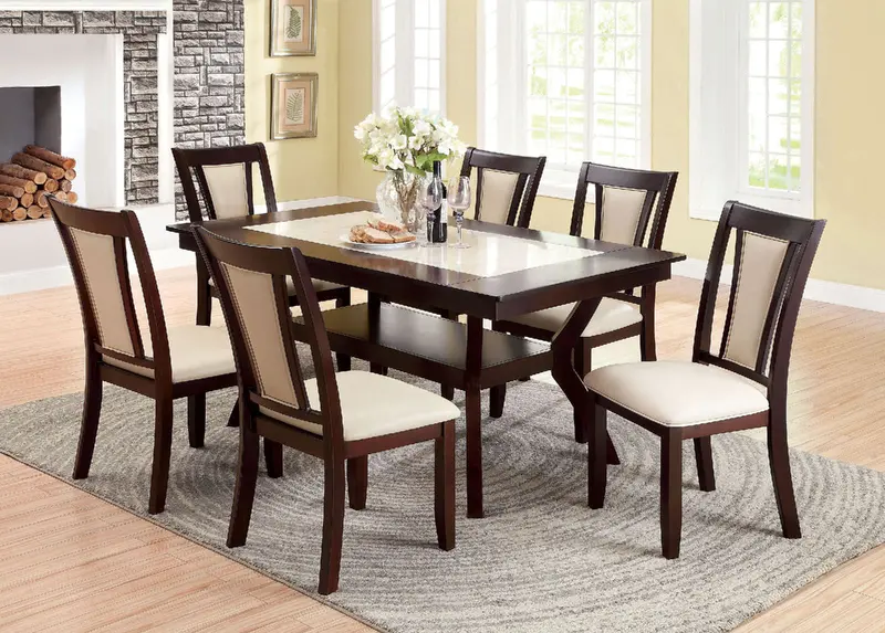 Brent 7-Piece Dining Set By Furniture Of America – Contemporary Table & Coordinating Chairs 1