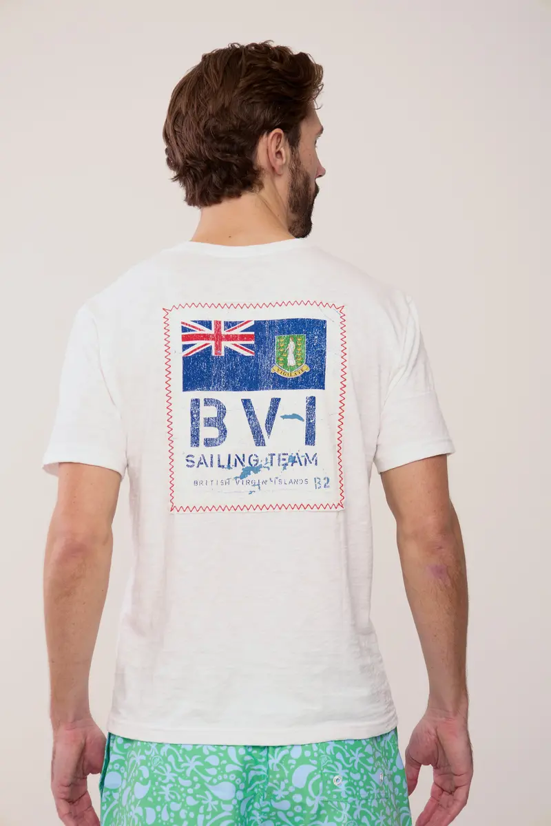 Bvi Sailing Team Patch White Cotton T-Shirt – Nautical Graphic Tee 1
