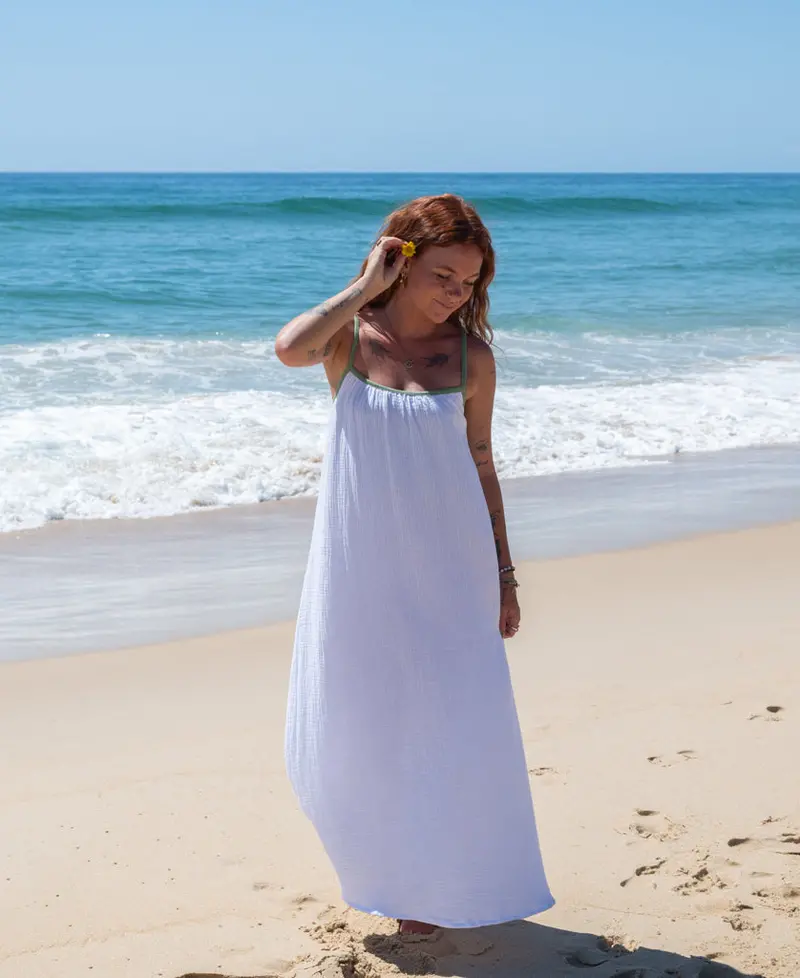 Camilla Maxi Dress In White And Moss Colorway 1