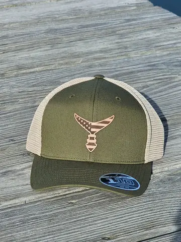Chasing Tail Adjustable Snapback – Olive & Tan With Authentic American Leather 1
