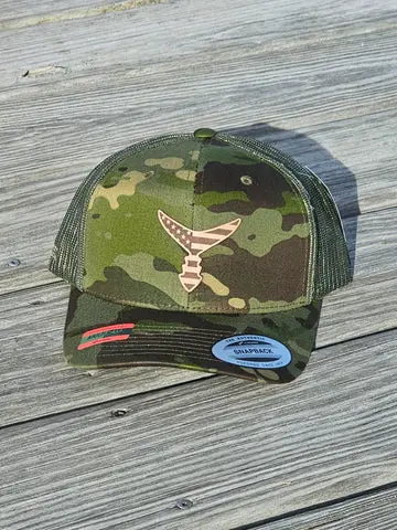 Chasing Tail Adjustable Snapback – Tropical Multi-Cam & Green American Leather 1