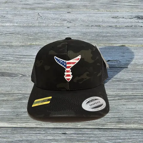 Chasing Tail Black & Multi-Cam Snapback Hat With American Gel Crown 1