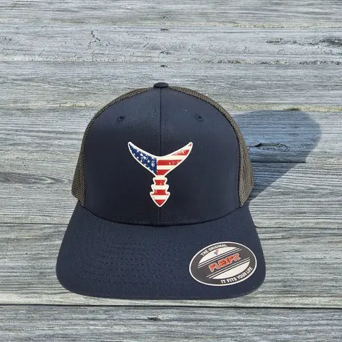 Chasing Tail Navy & Charcoal Fitted Hat Made With Authentic American Leather 1