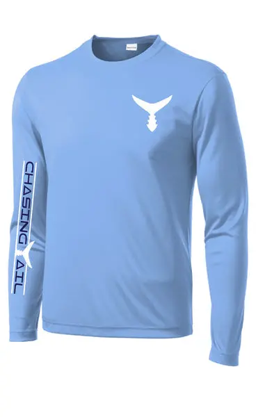 Chasing Tail Performance Long Sleeve Shirt – Carolina Blue, White Tail Graphic, Xs 1