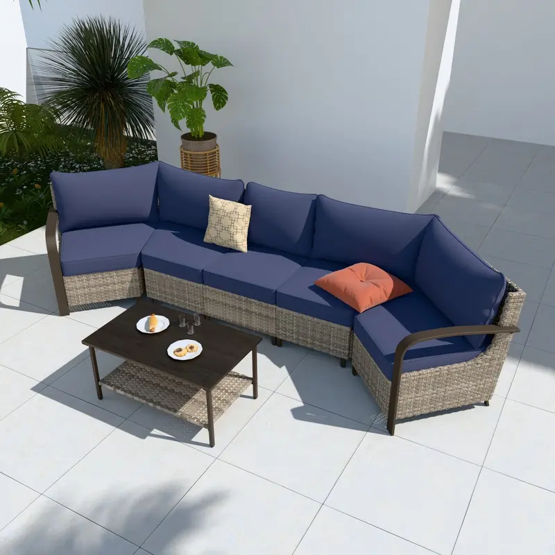 Coastal Vista Outdoor Patio Set – Sectional Sofas + Coffee Table, 5-Person Capacity 2
