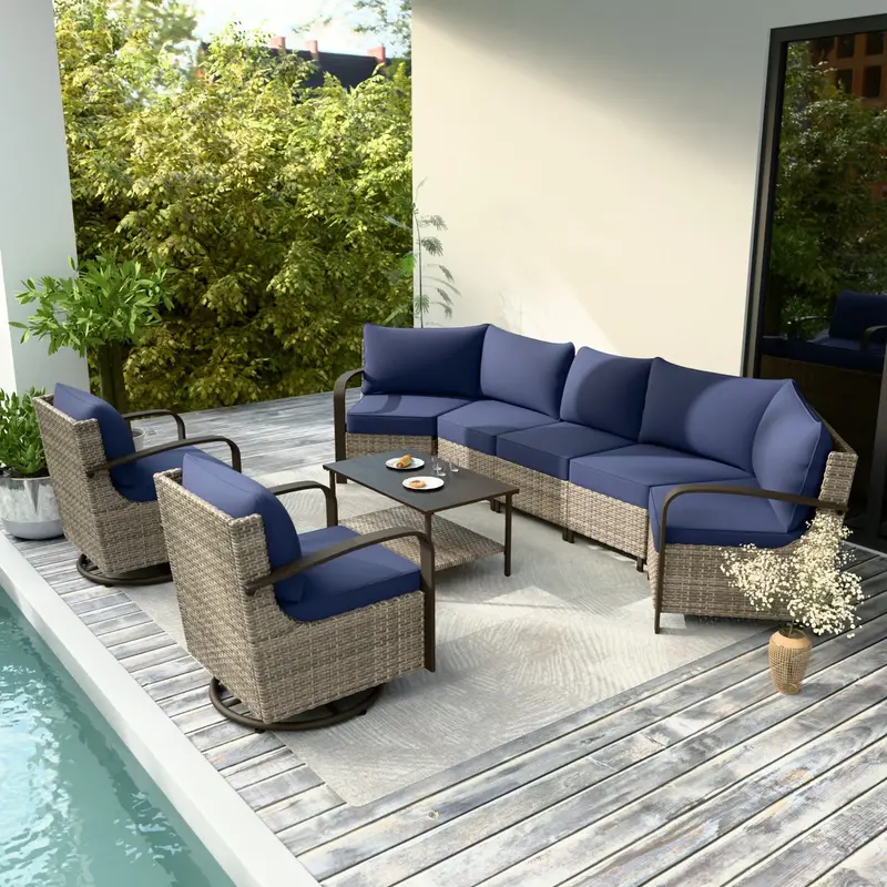 Coastal Vista Outdoor Patio Set – Swivel Rocker Chairs + Accessories, 7-Person Capacity 2