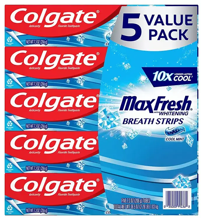 Colgate Max Fresh Cool Mint Toothpaste With Breath Strips – 7.3 Oz., 5-Pack 1