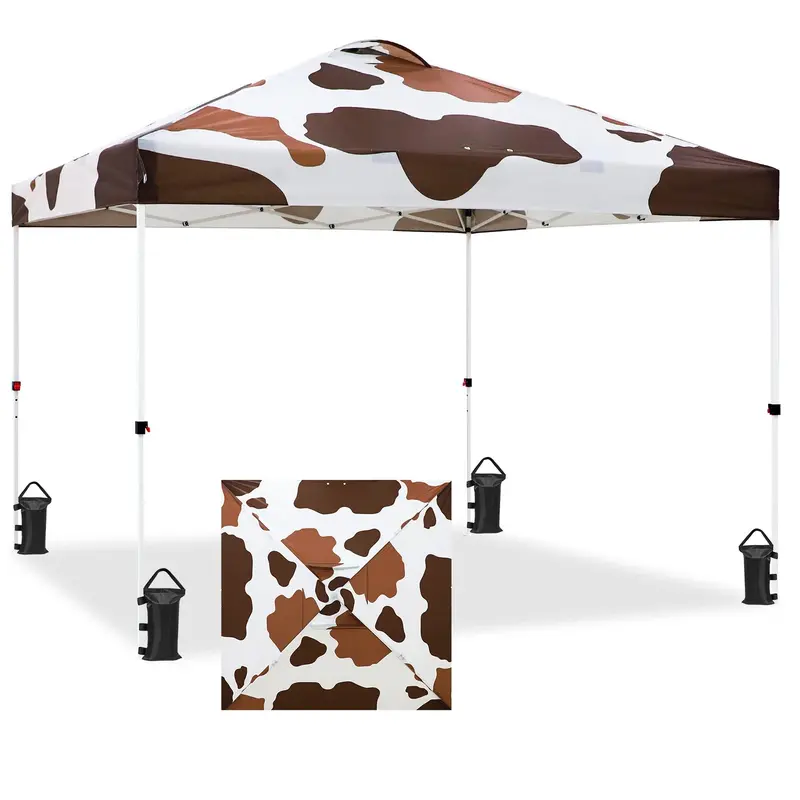 Colorrise Graphics 10X10 Pop-Up Canopy Tent – Easy Setup With Brown Cow Digital Print 1